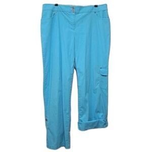 Chicos Additions Roll Up Cargo Pants Size 3 Womens 16 Turquoise Blue High Rise